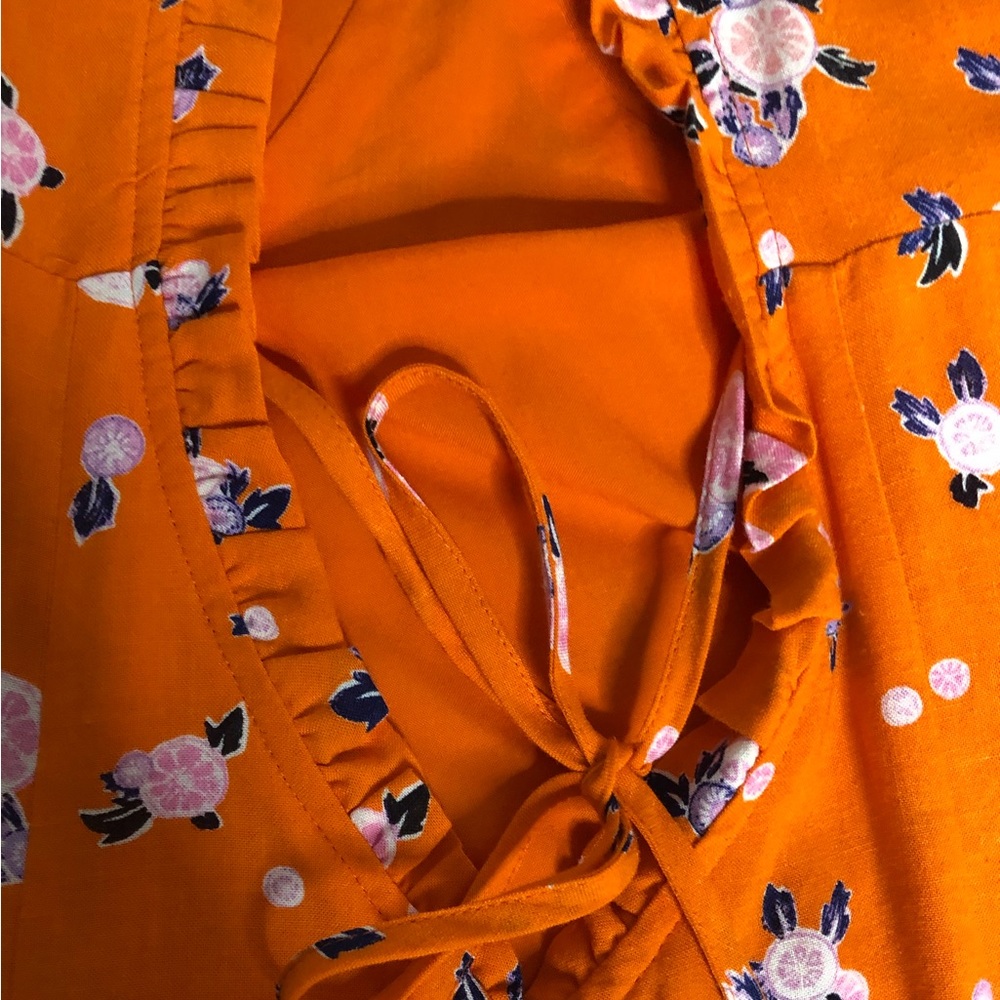 Free People Like A Lady Orange Mini Floral Dress NWT Size LARGE - Picture 7 of 10